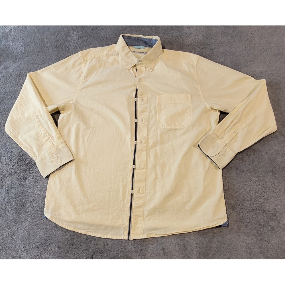 Tommy Bahama Mens Yellow Long Sleeve Button Down Shirt Medium Stretch Cotton